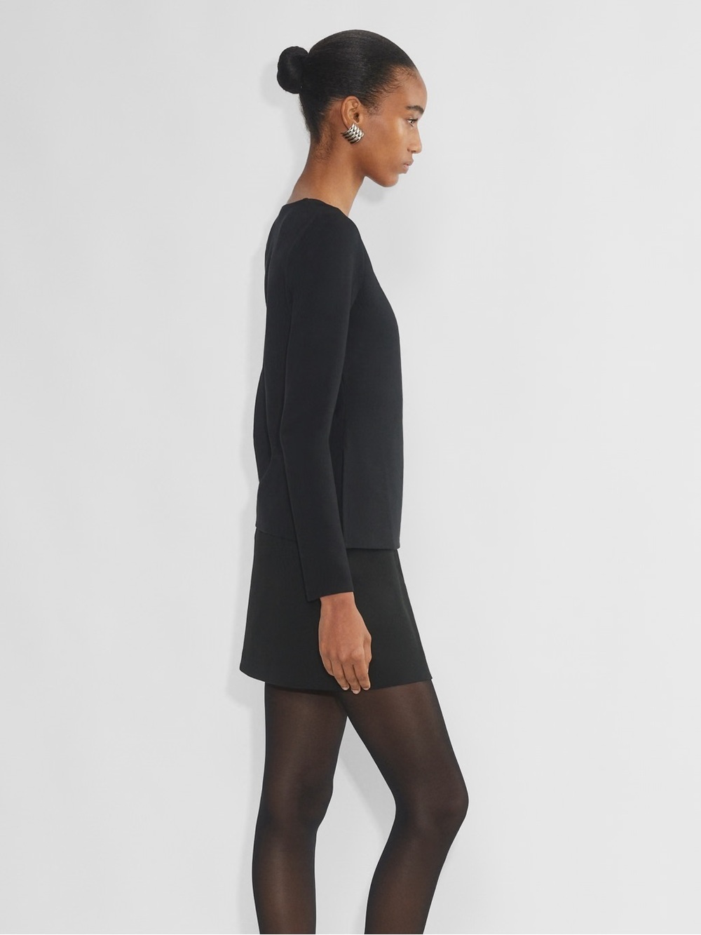 Babaton Calla Ponte Longsleeve Top Squareneck Side Slits Stretch Black Aritzia - Picture 2 of 7
